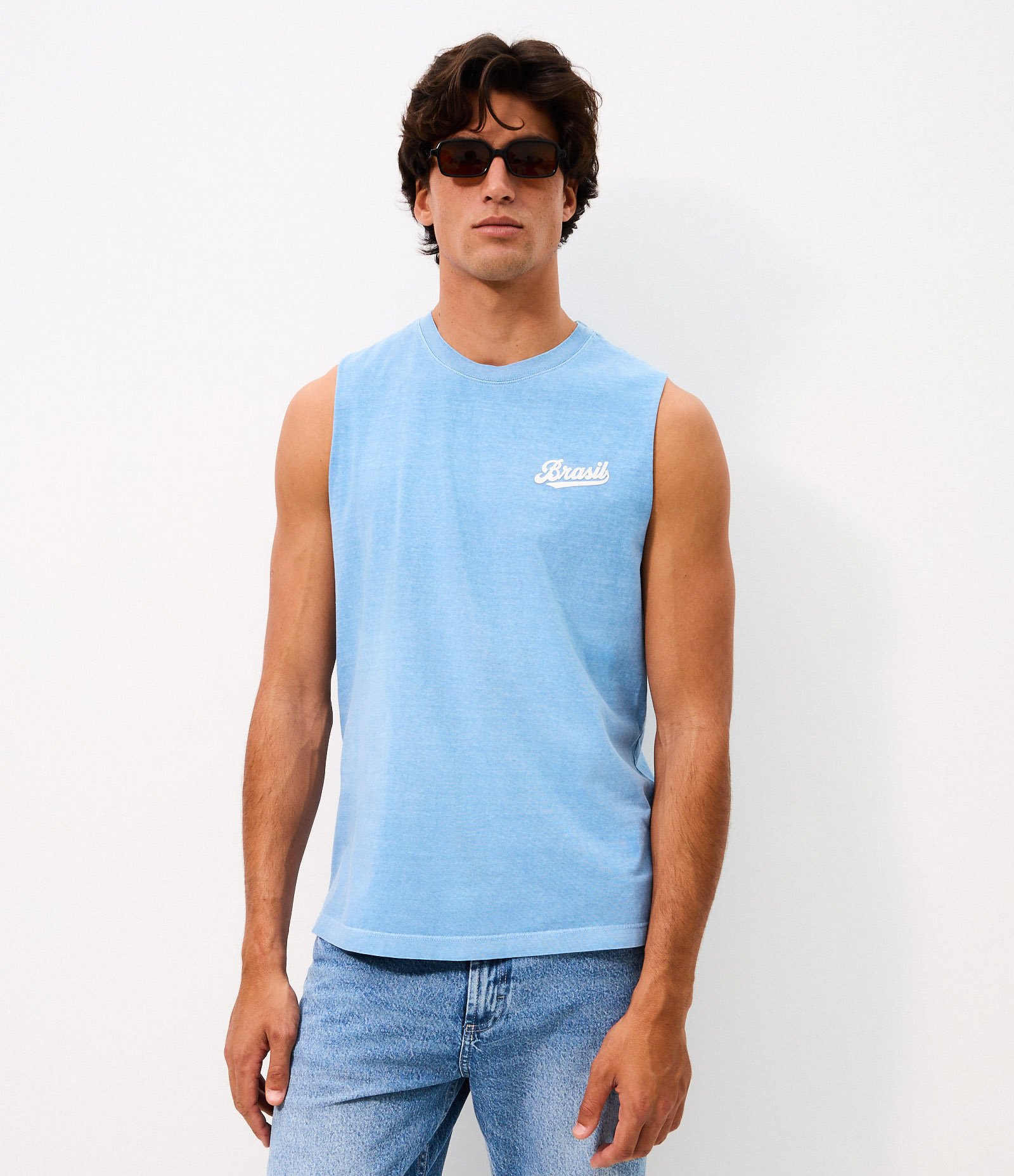 Regata Comfort em Algodão Estonada com Lettering Brasil Azul 3