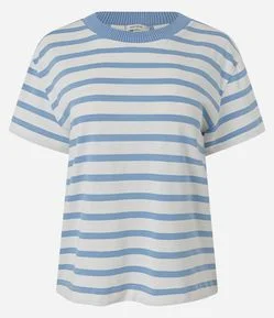 Blusa Slim Listrada em Algodão com Gola Contrastante
