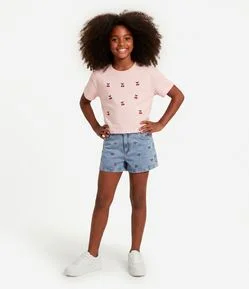 Short Jeans Infantil de Cerejinhas - Tam 5 a 16 Anos