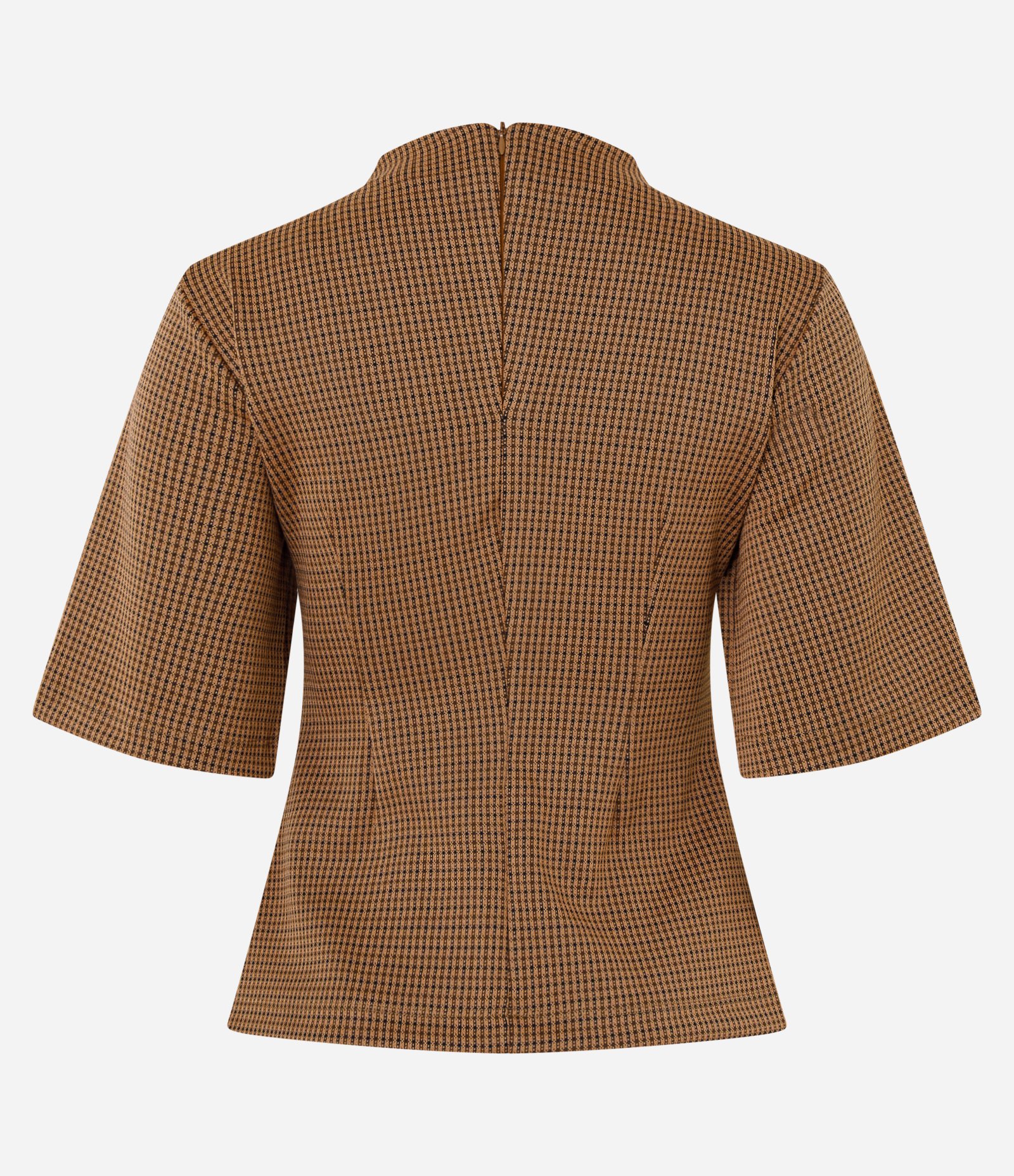 Blusa em Ponto Roma com Estampa Xadrez e Recortes Estruturados Bege 7