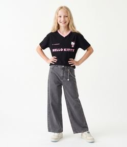 Camiseta Infantil em Algodão Hello Kitty Estampa Frente e Costas - Tam 5 a 16 Anos