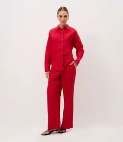Calça Reta em Tricoline com Cós Alfaiatado