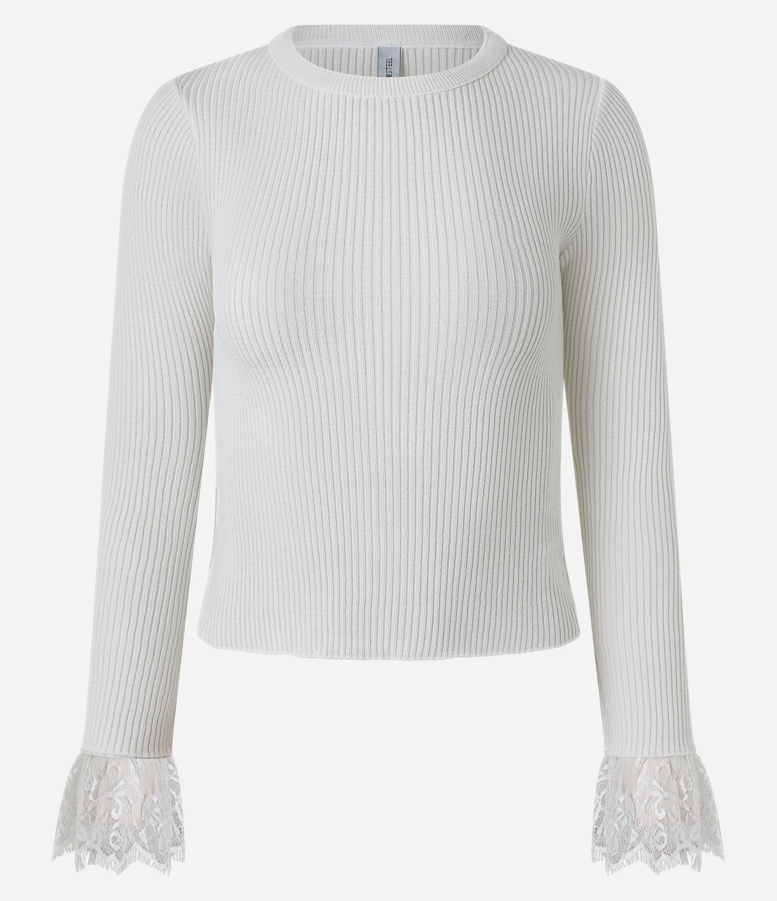 Blusa em Tricô Canelado com Punhos em Renda Branco 5
