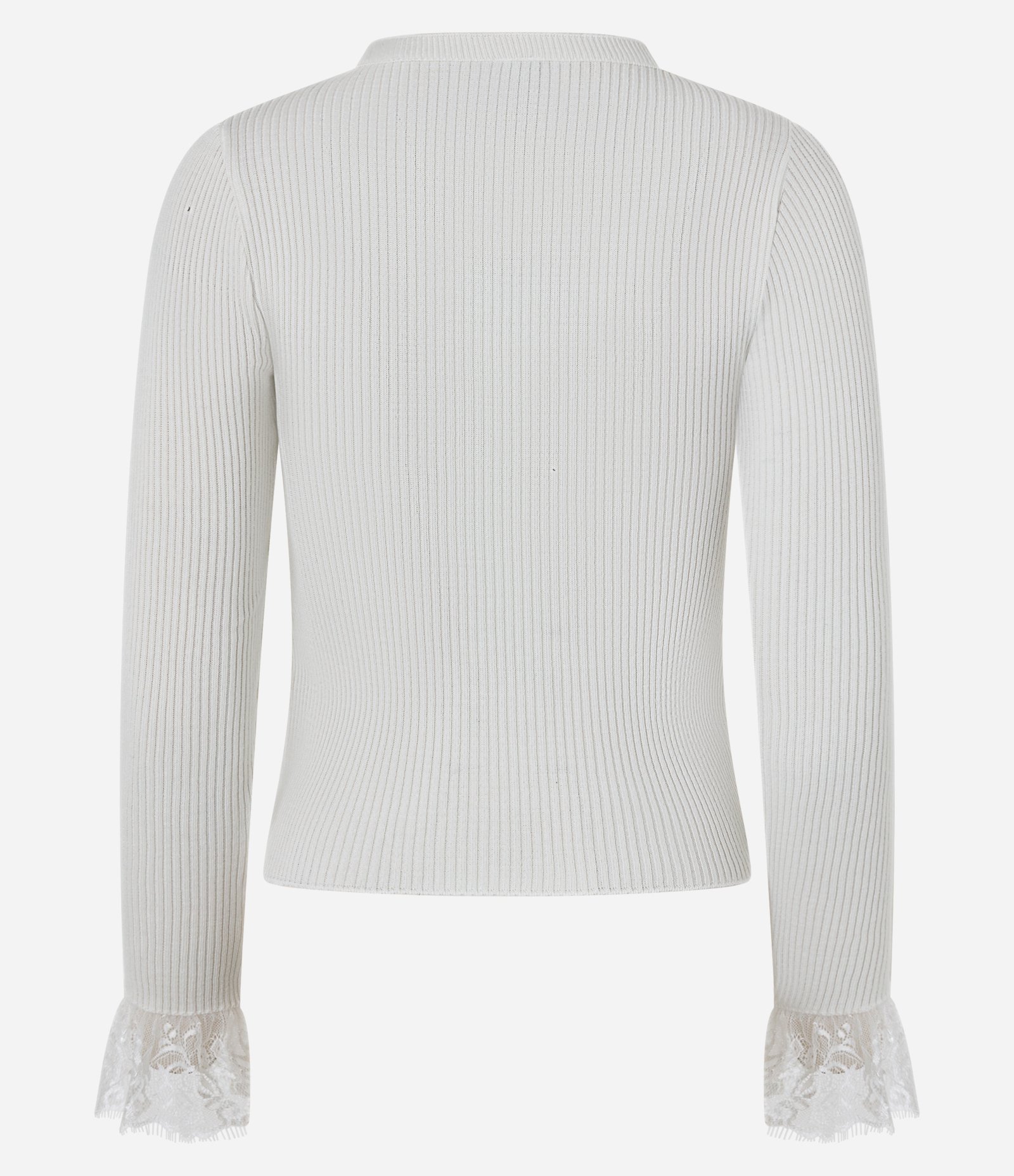 Blusa em Tricô Canelado com Punhos em Renda Branco 7