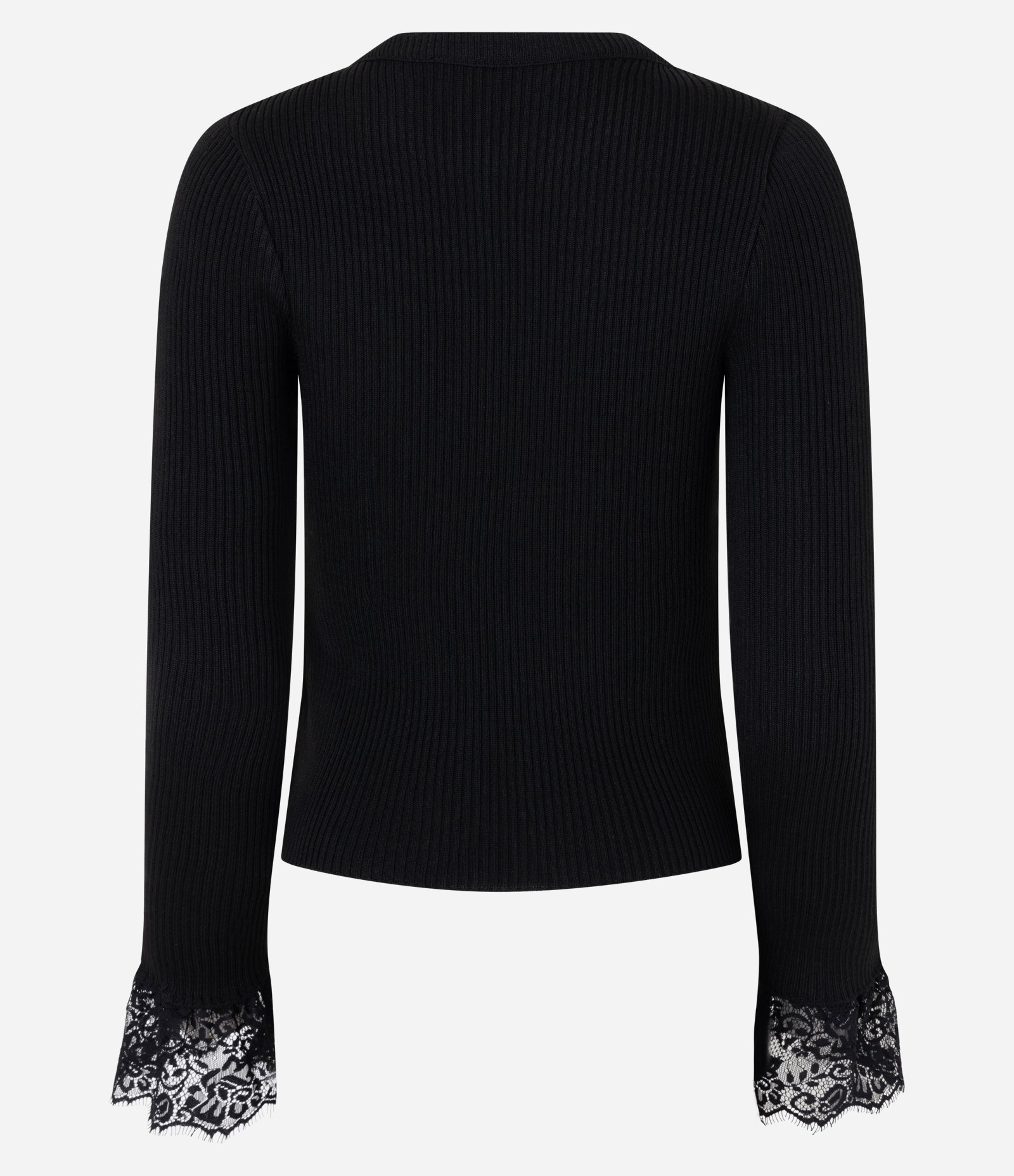 Blusa em Tricô Canelado com Punhos em Renda Preto 3