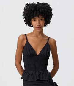 Blusa Peplum de Alcinha em Anarruga Xadrez com Franzido
