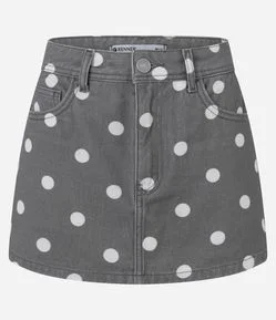 Short Saia em Sarja com Estampa Poá