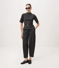 Calça Barrel com Estampa Risca de Giz