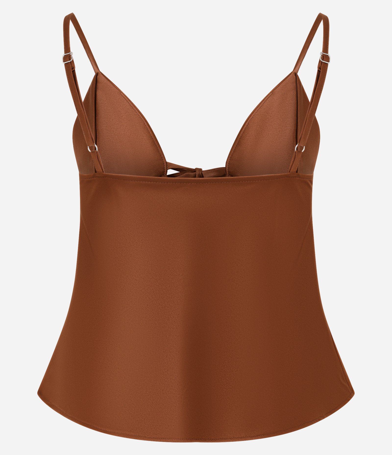 Blusa Acetinada com Abertura Diagonal e Laços Frontais Marrom 4