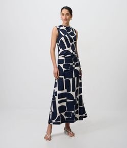 Vestido em Piquet com Estampa Abstrata