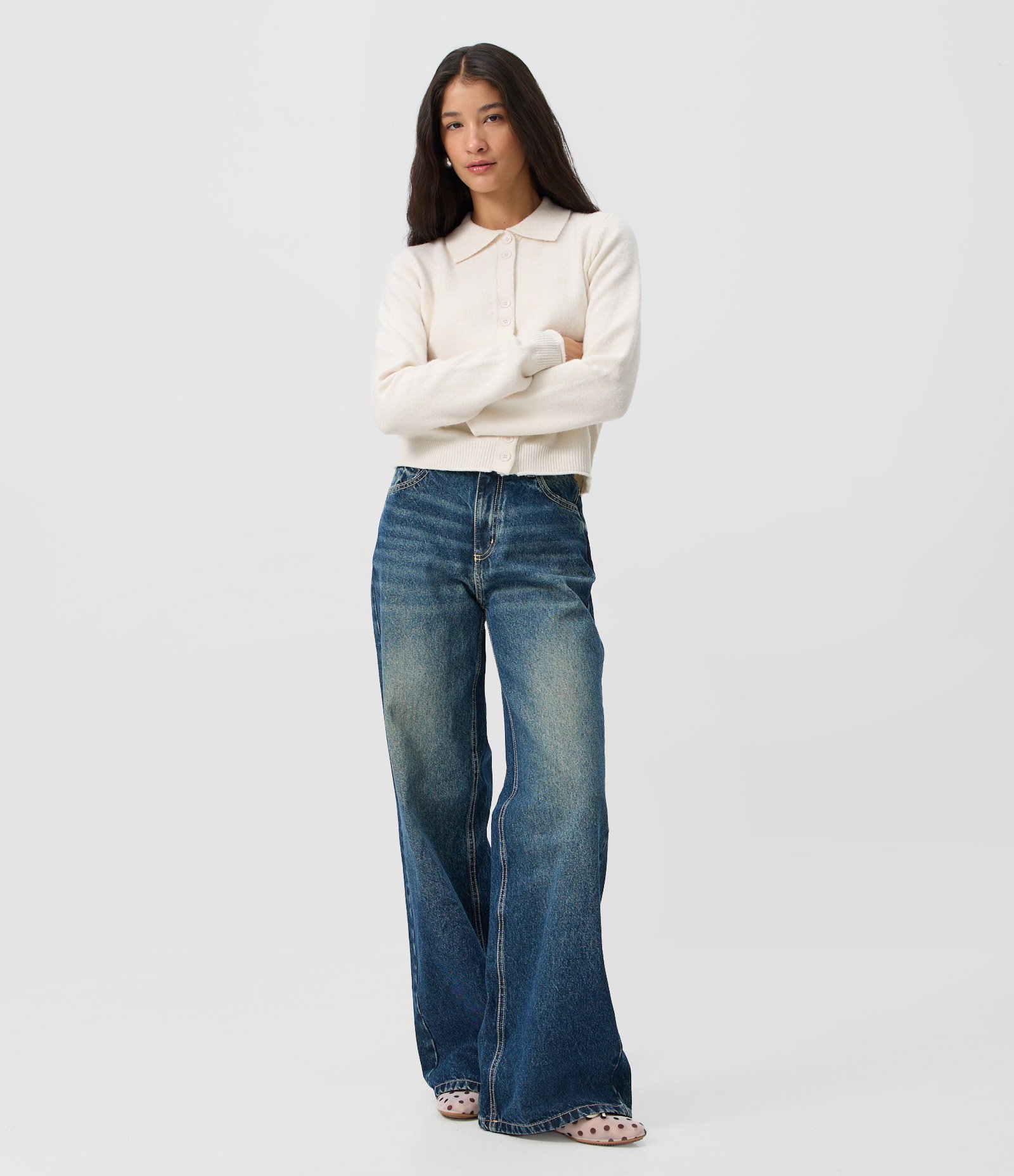 Calça Wide Leg em Jeans Premium com Cintura Média Azul Escuro 1