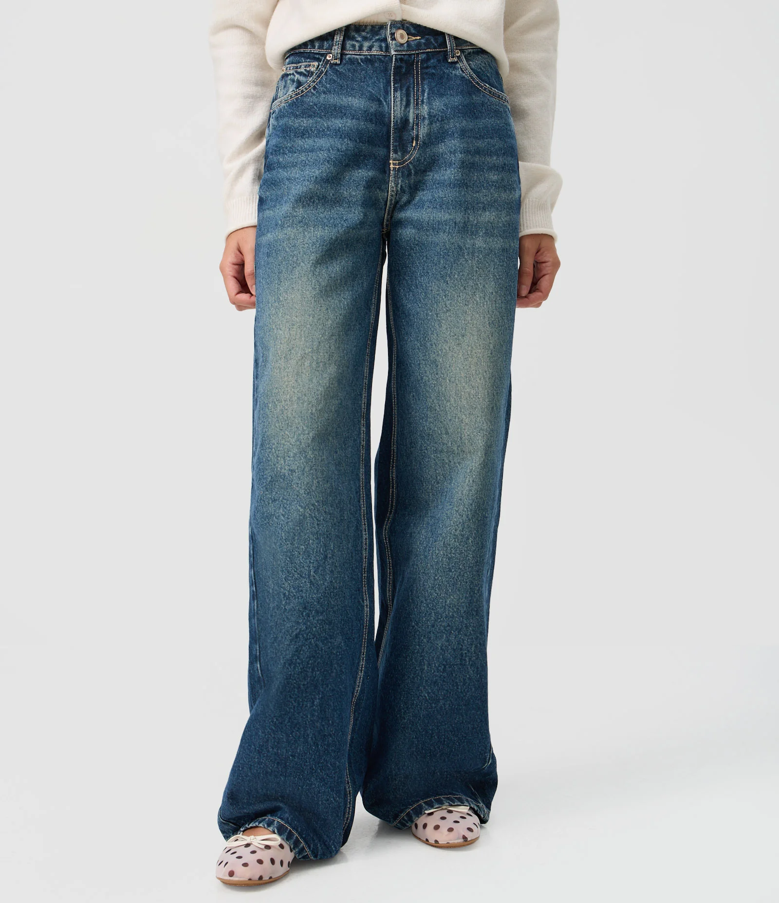 Calça Wide Leg em Jeans Premium com Cintura Média Azul Escuro 2