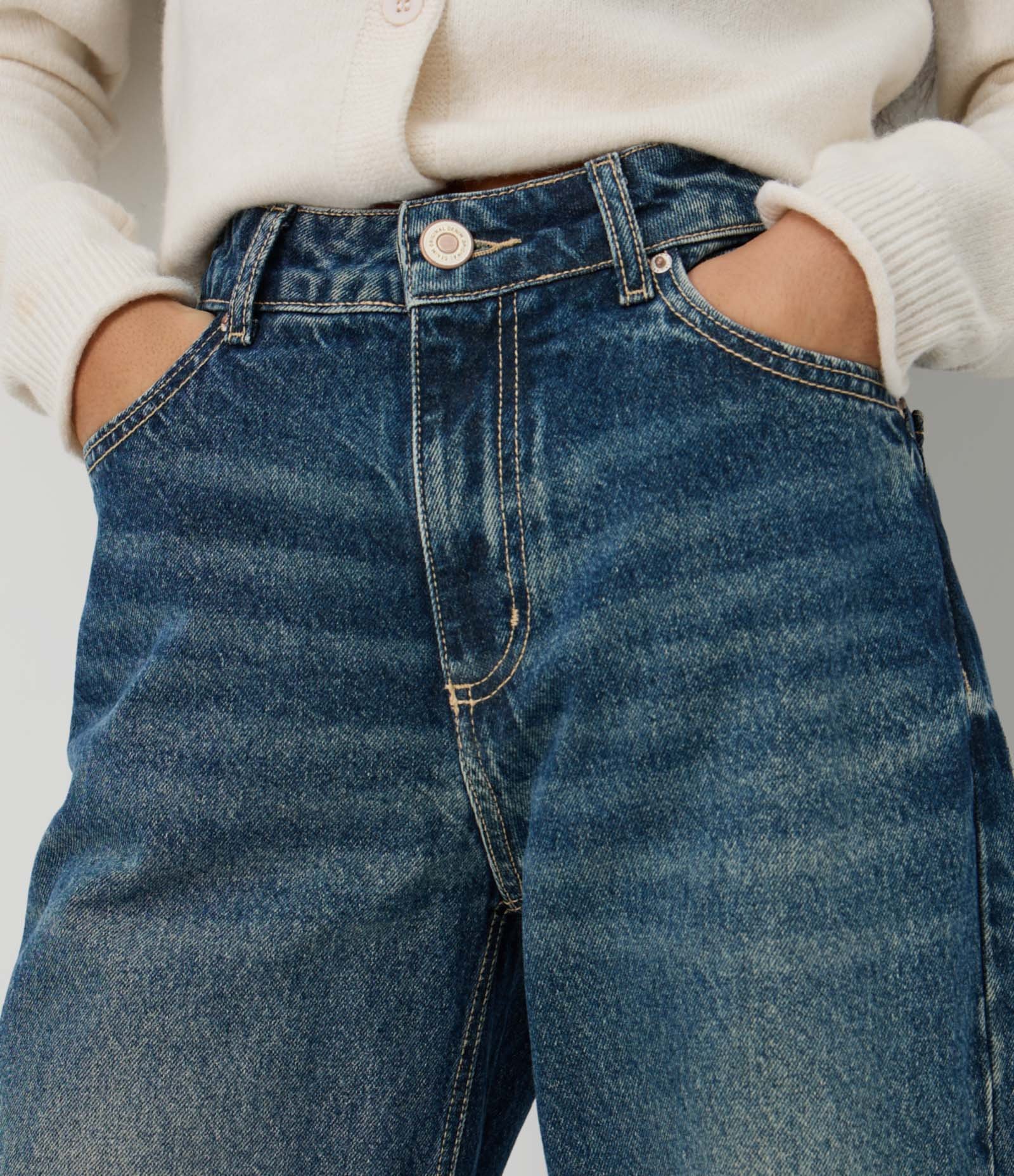 Calça Wide Leg em Jeans Premium com Cintura Média Azul Escuro 3