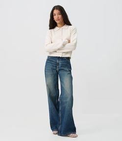Calça Wide Leg em Jeans Premium com Cintura Média