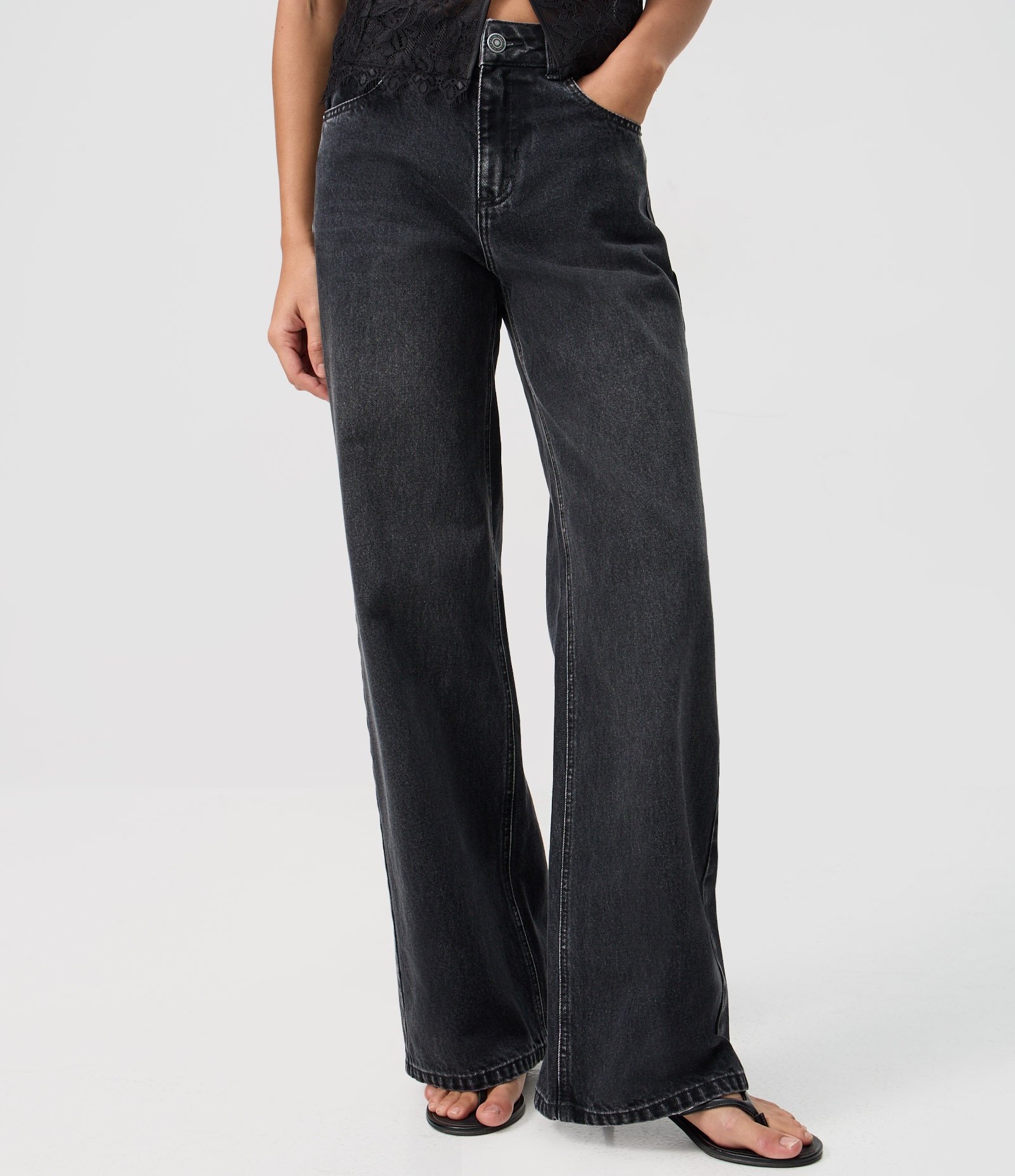 Calça Wide Leg em Jeans Premium com Cintura Média Preto 7
