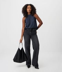 Calça Wide Leg em Jeans Premium com Cintura Média
