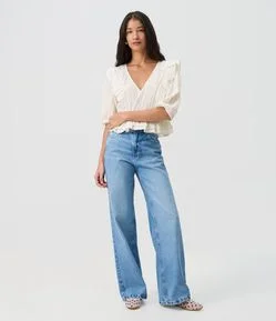 Calça Wide Leg em Jeans Premium com Cintura Média