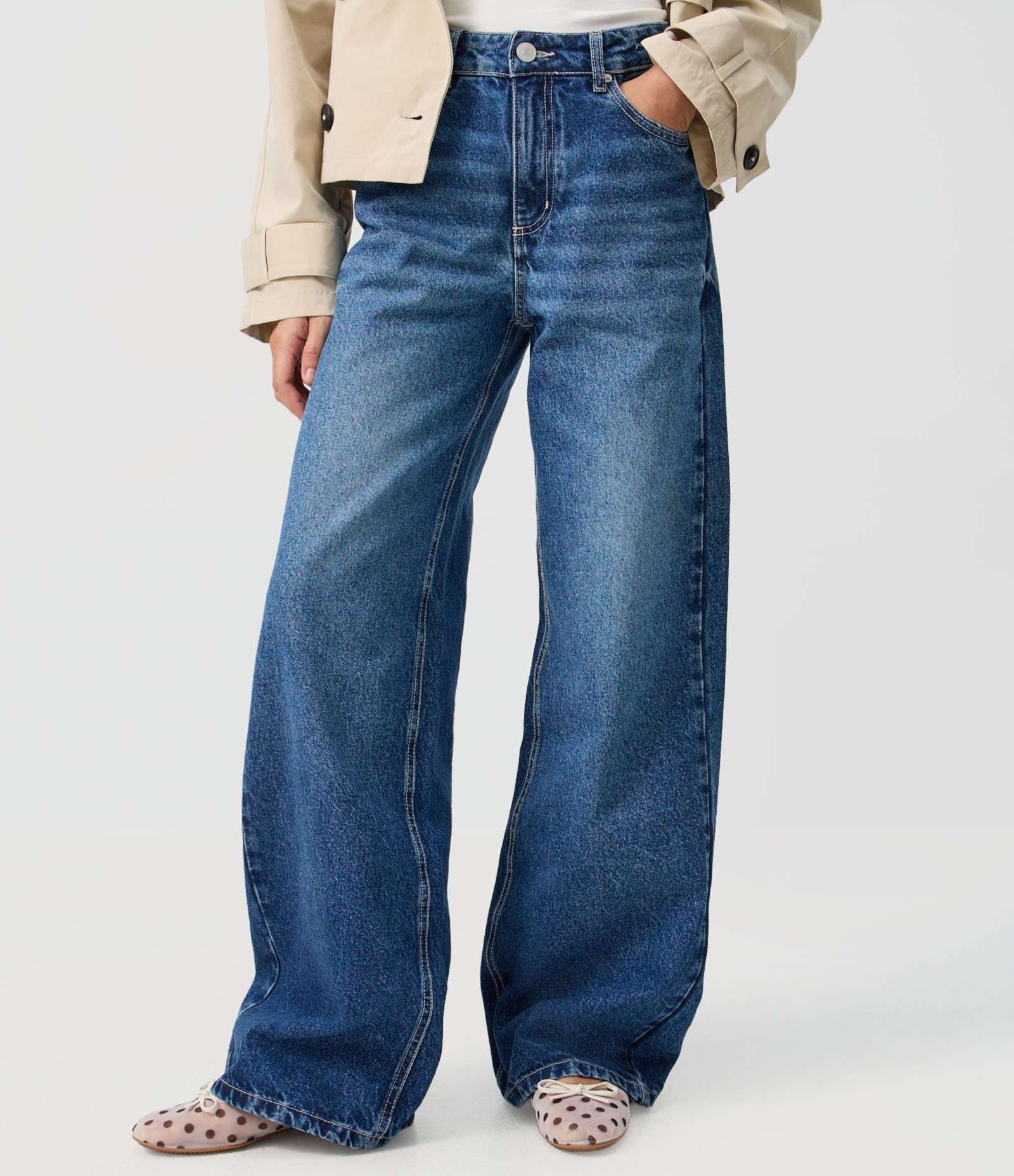 Calça Wide Leg em Jeans Premium com Cintura Média Azul Médio 3