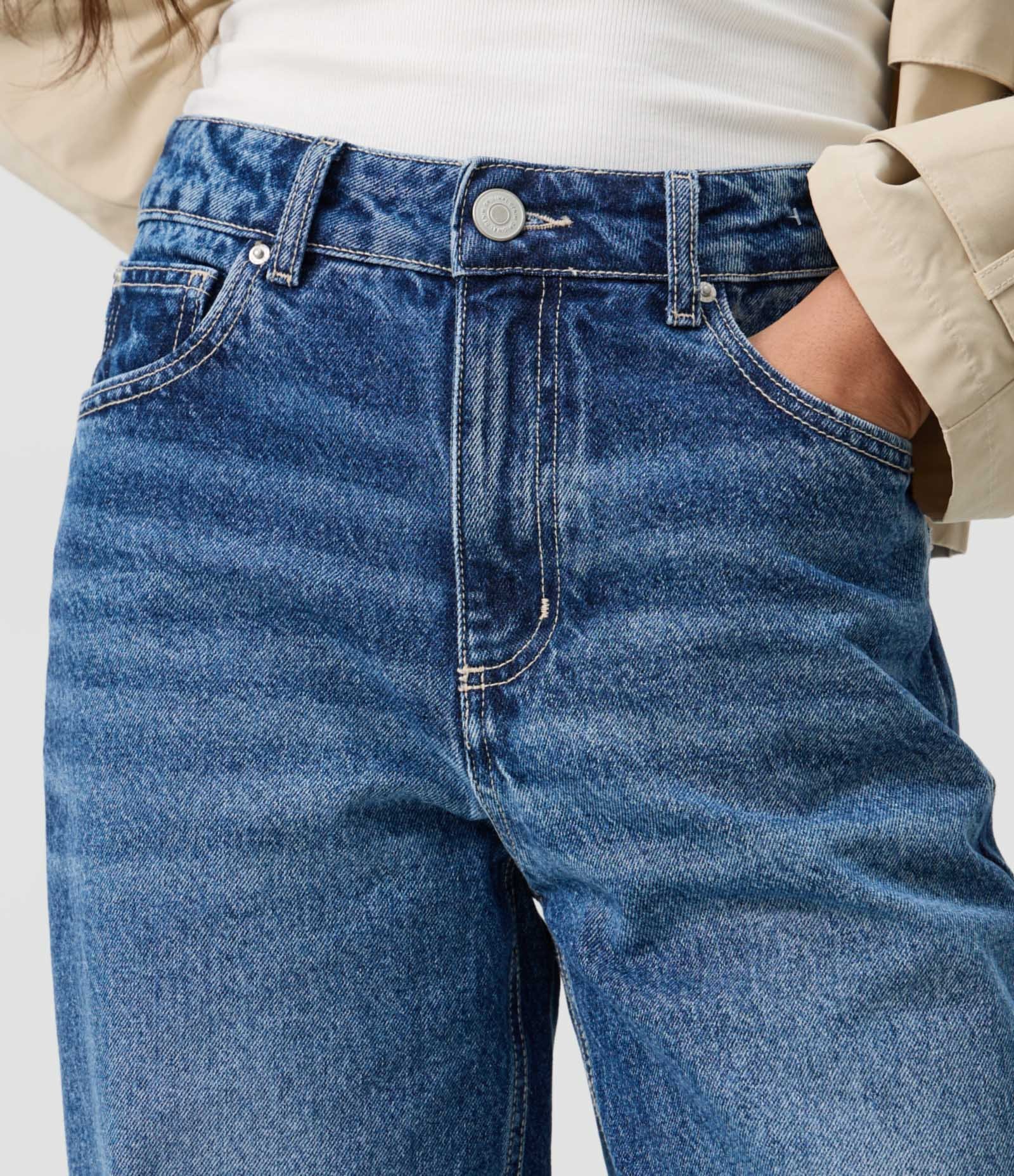 Calça Wide Leg em Jeans Premium com Cintura Média Azul Médio 4