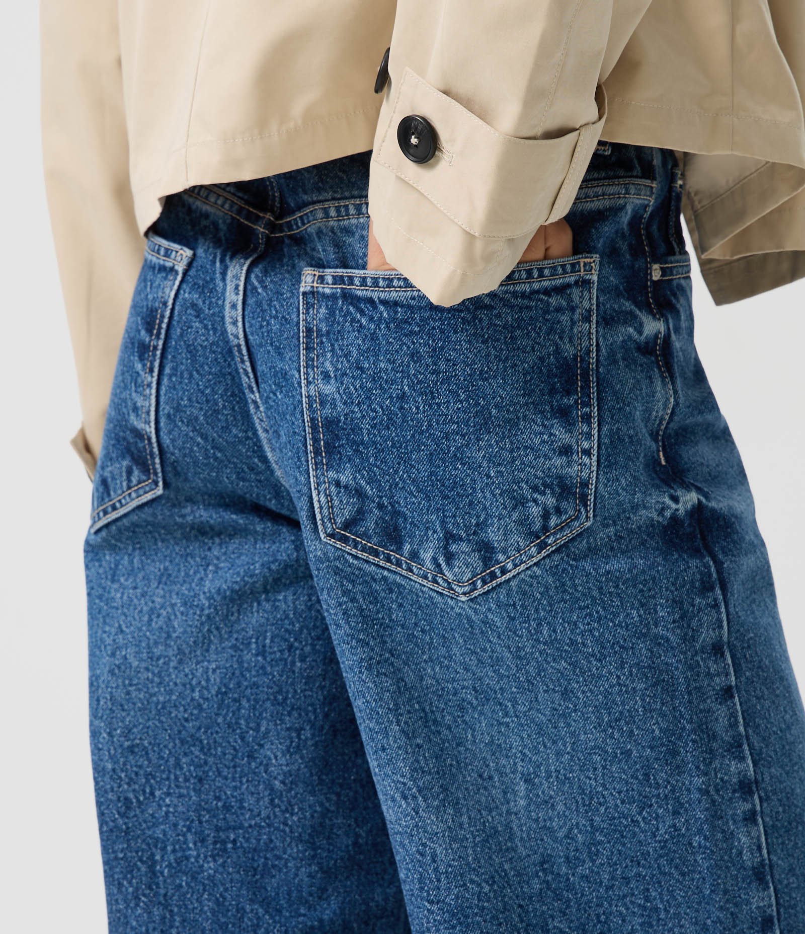Calça Wide Leg em Jeans Premium com Cintura Média Azul Médio 5