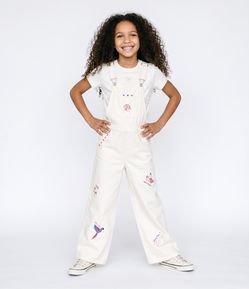 Macacão Infantil em Jeans com Lettering Tropical - Tam 5 a 16 Anos