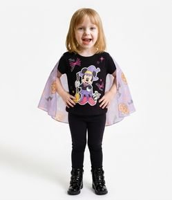Camiseta Infantil Em Algodão Disney Minnie Halloween com Capa de Tule - Tam 1 a 6 Anos
