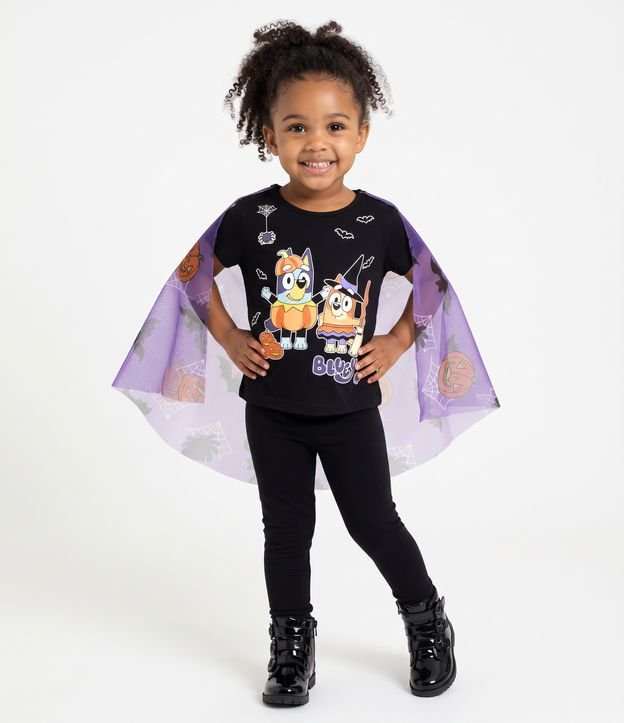Camiseta Infantil Em Algodão Bluey Halloween com Capa de Tule - Tam 1 a 6 Anos
