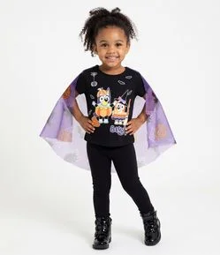Camiseta Infantil Em Algodão Bluey Halloween com Capa de Tule - Tam 1 a 6 Anos