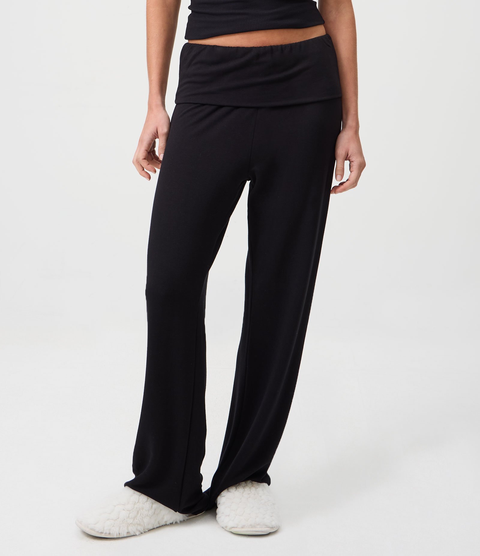 Calça de Pijama em Viscolycra com Cós Virado Preto 2