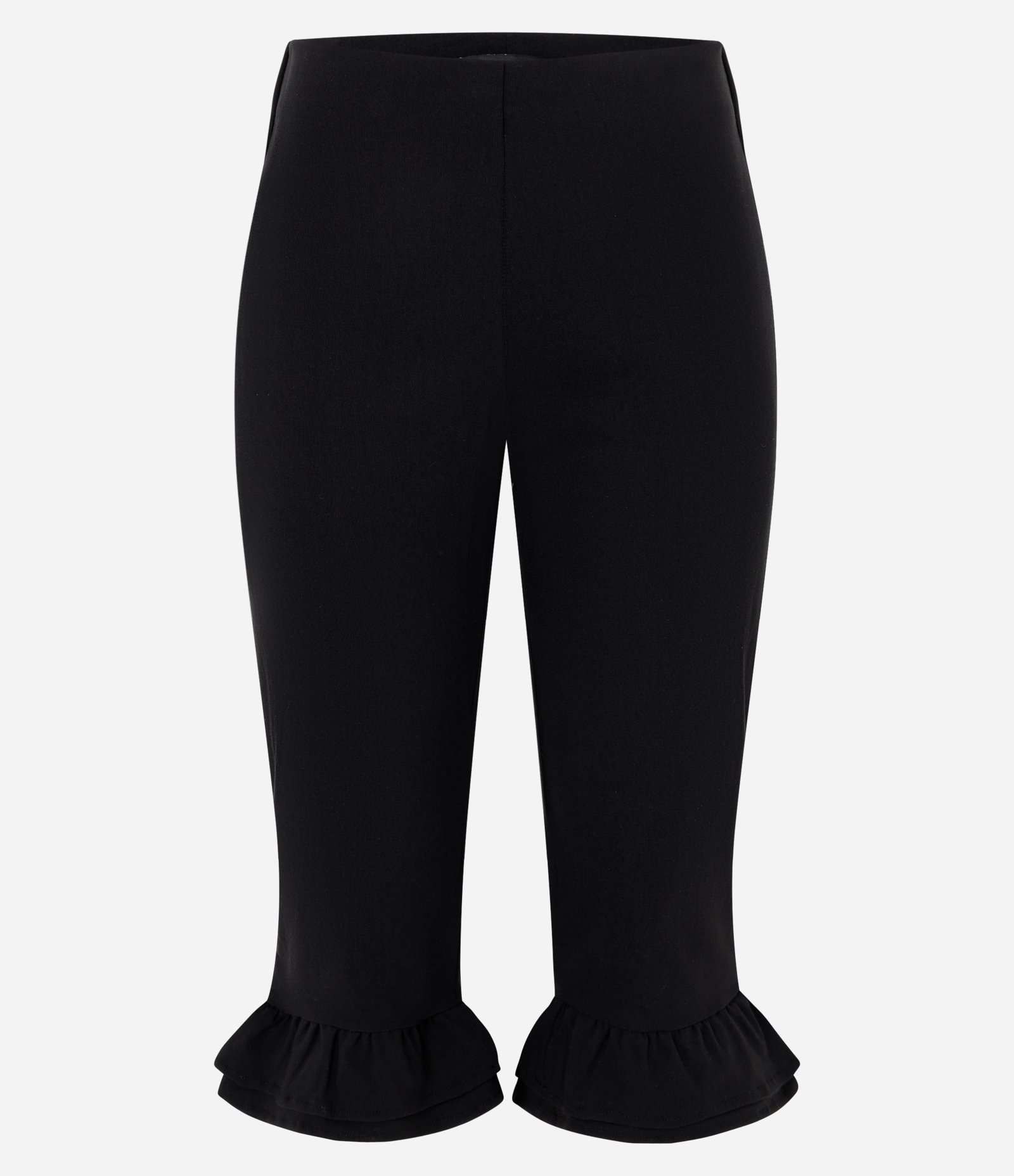 Calça Capri em Bengaline com Cintura Alta e Babado na Barra Preto 1