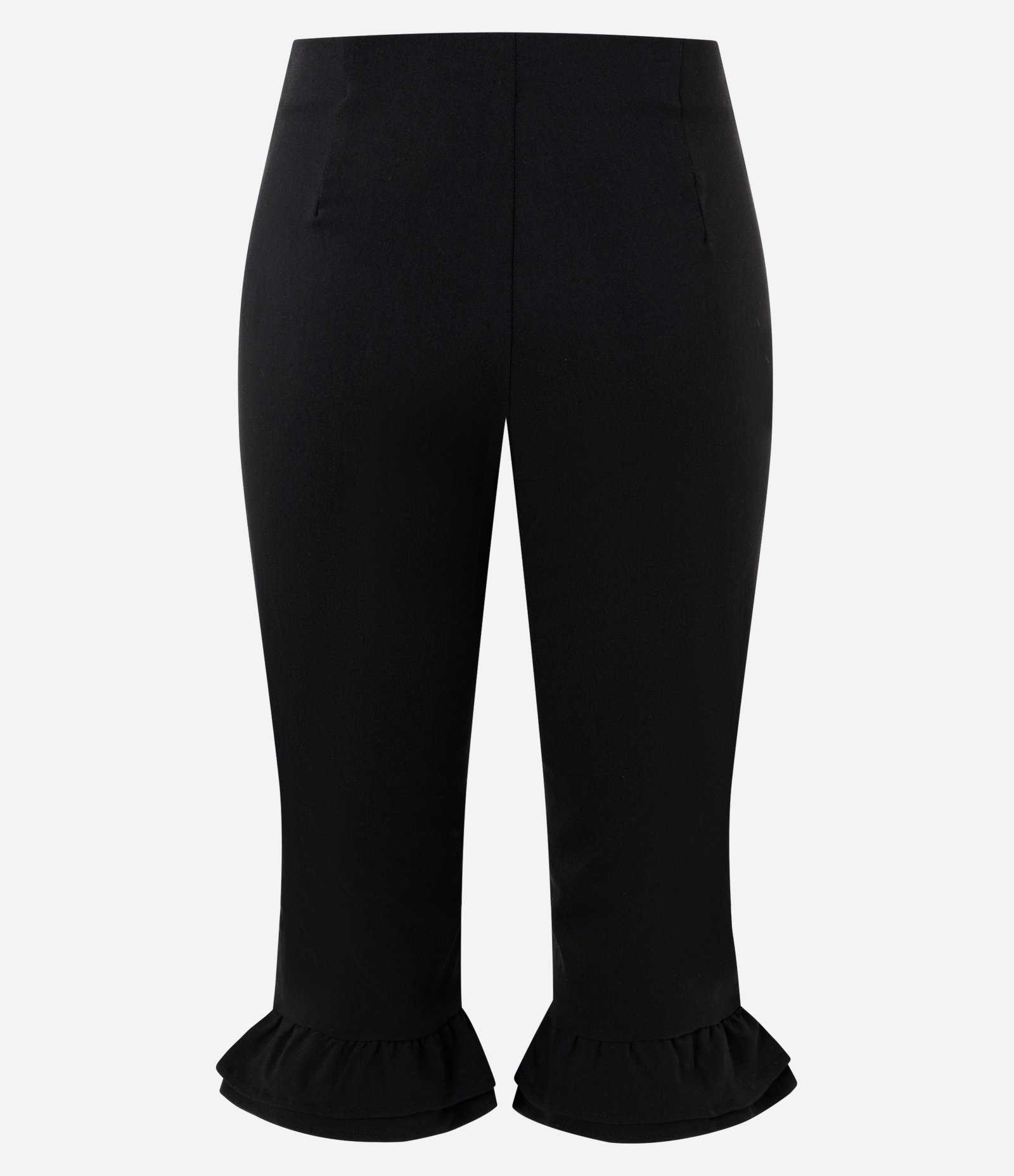 Calça Capri em Bengaline com Cintura Alta e Babado na Barra Preto 2