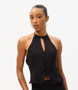 Blusa Frente Única em Crepe com Fechamento Oriental