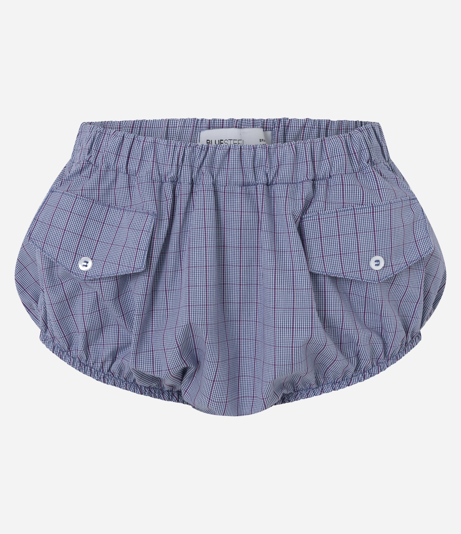 Mini Short em Algodão com Estampa Xadrez e Cós Elástico Azul 5