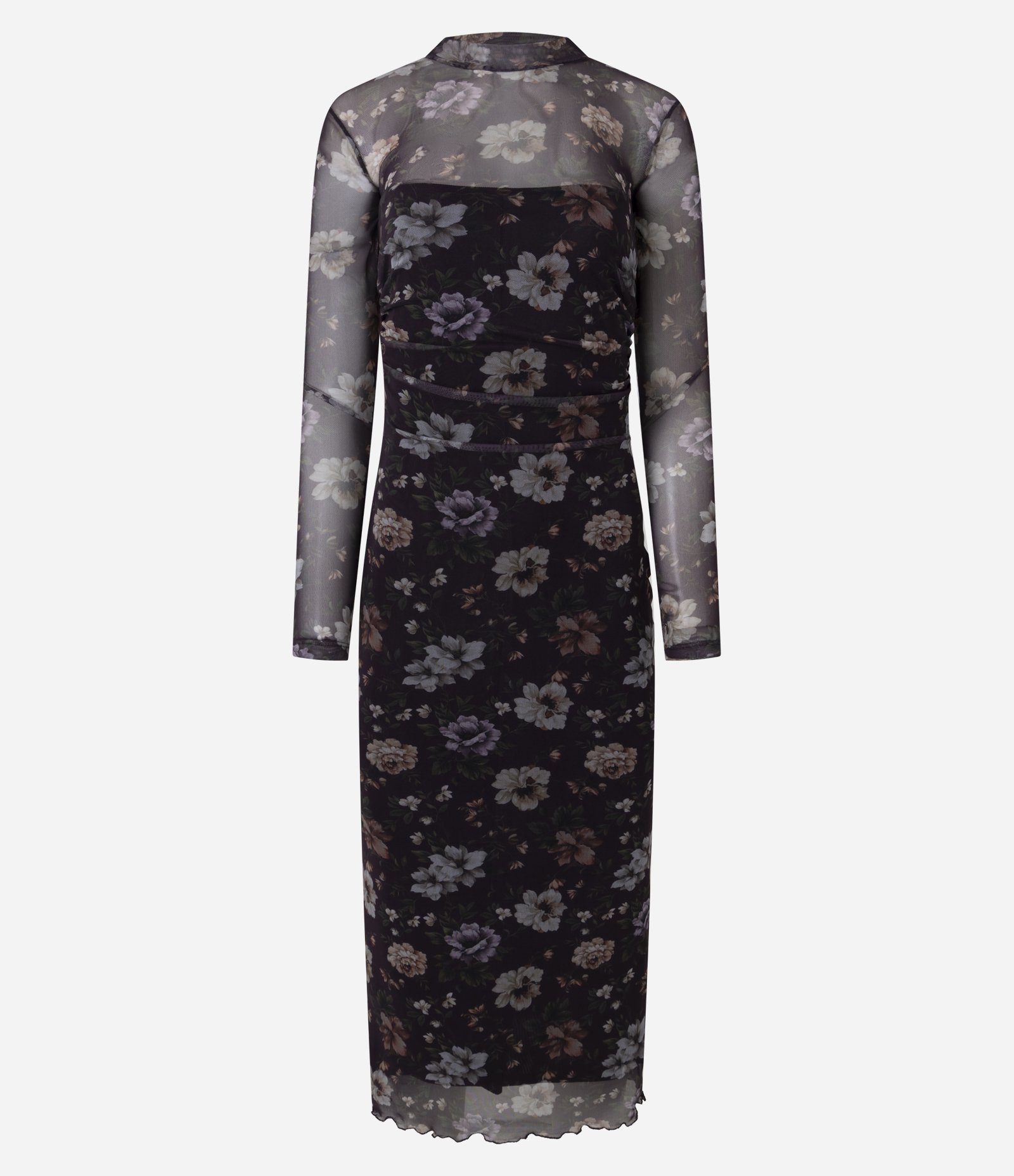 Vestido Midi em Tule com Estampa Floral e Gola Alta Preto 5
