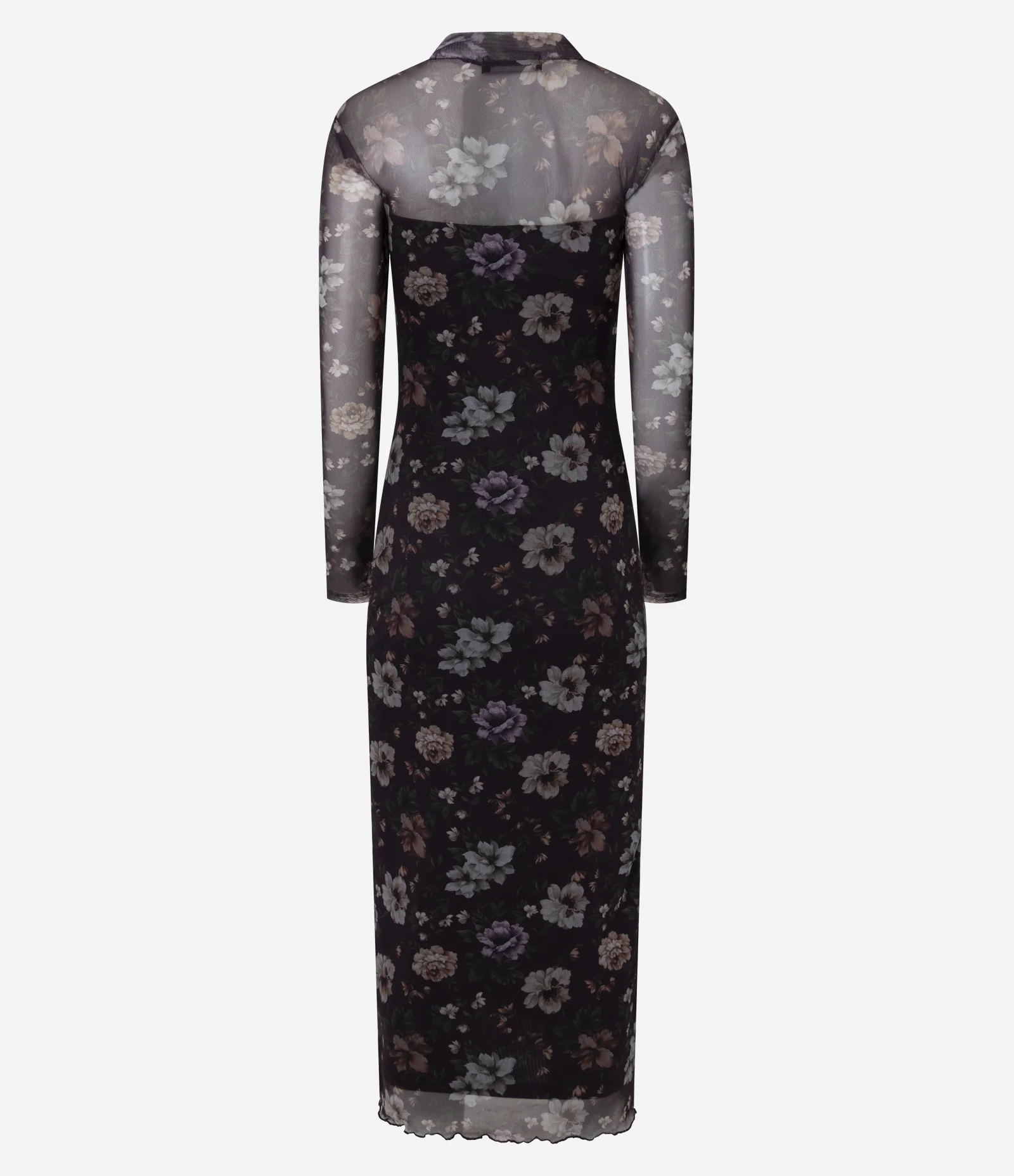 Vestido Midi em Tule com Estampa Floral e Gola Alta Preto 6