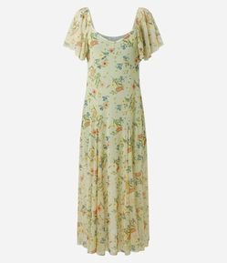 Vestido Midi em Tule Floral com Nesgas