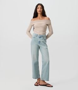 Calça Cropped Reta Jeans com Cintura Alta