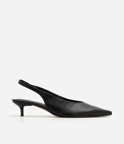 Sapato Slingback em Couro com Salto Kitten Heel