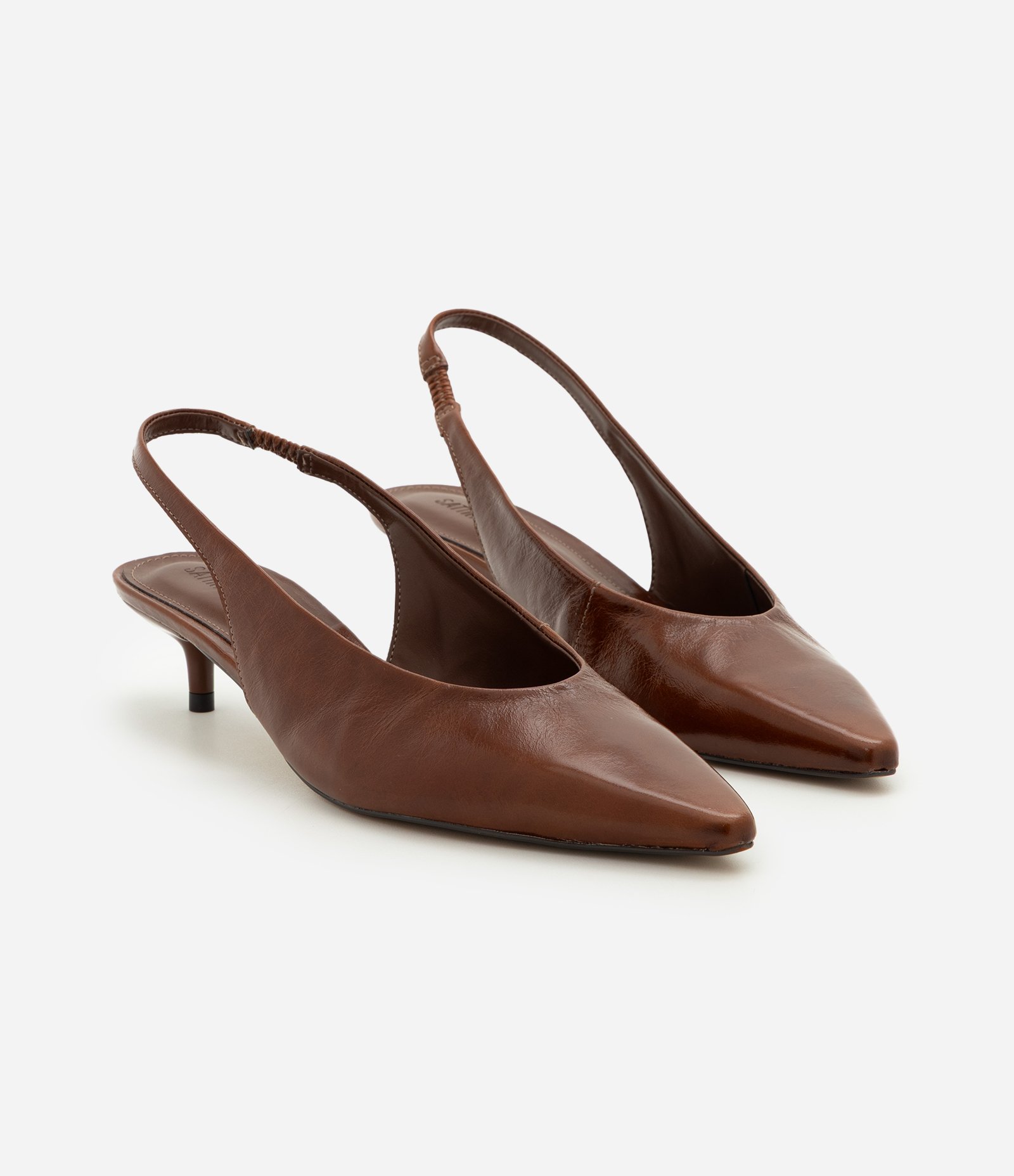 Sapato Slingback em Couro com Salto Kitten Heel Marrom 3