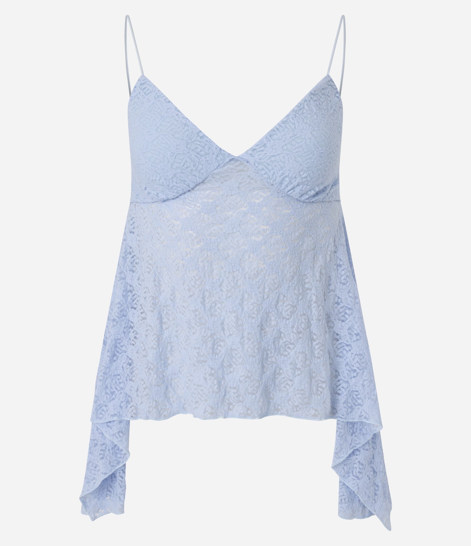 Blusa de Alcinha em Renda com Barra Assimétrica com Pontas Azul 1