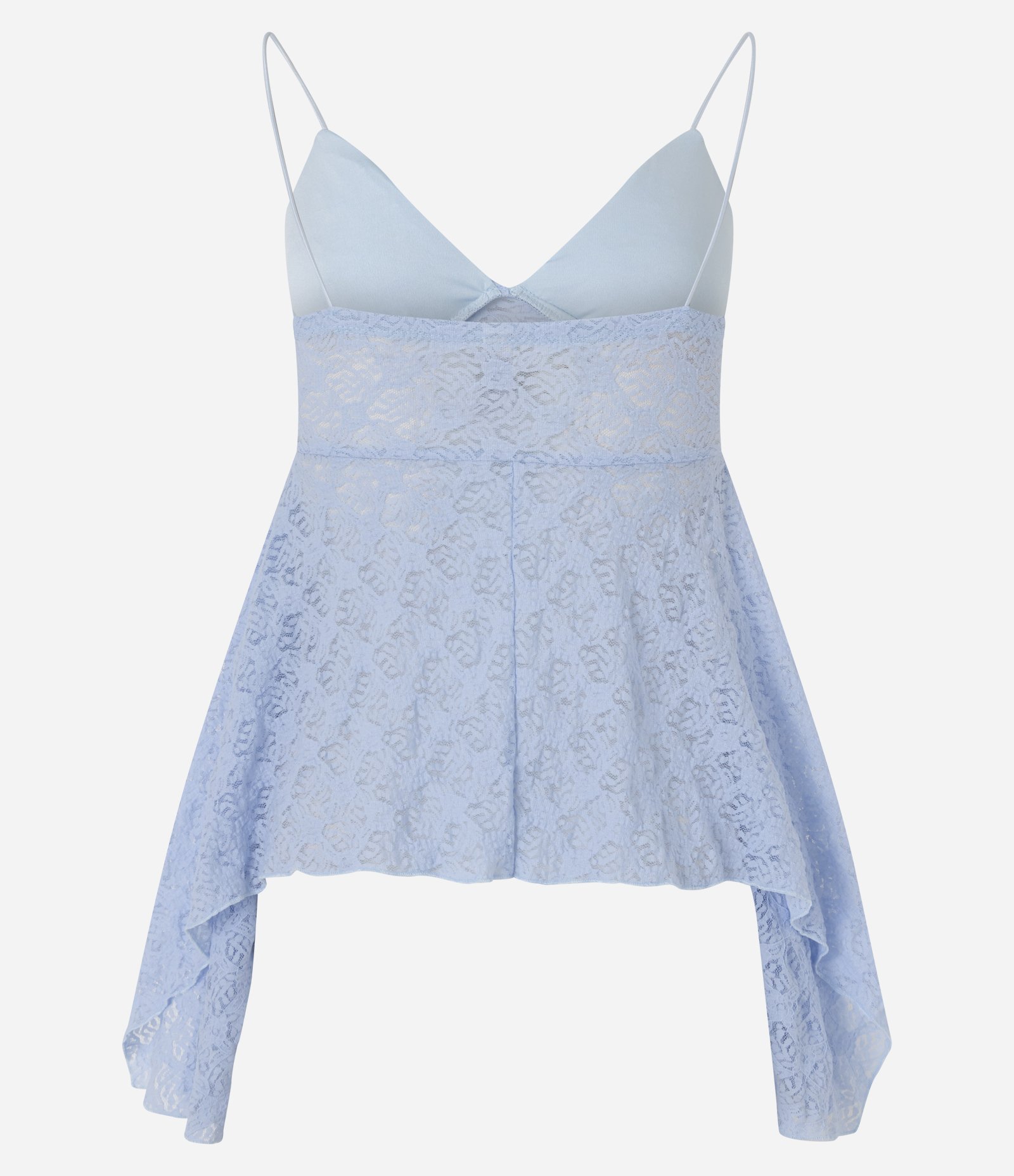 Blusa de Alcinha em Renda com Barra Assimétrica com Pontas Azul 3
