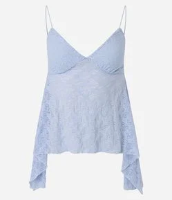 Blusa de Alcinha em Renda com Barra Assimétrica com Pontas