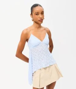 Blusa de Alcinha em Renda com Barra Assimétrica com Pontas