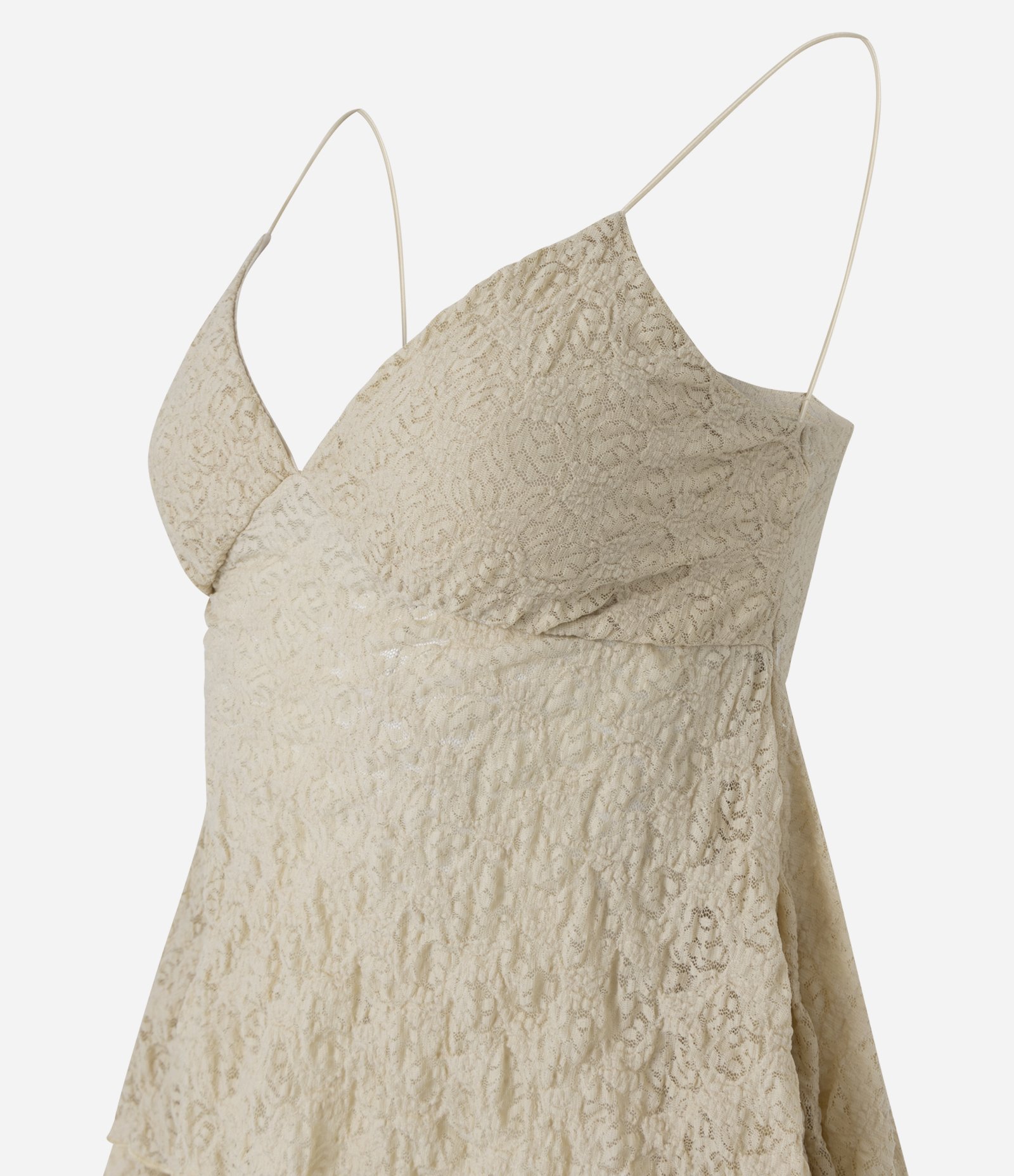 Blusa de Alcinha em Renda com Barra Assimétrica com Pontas Bege 2