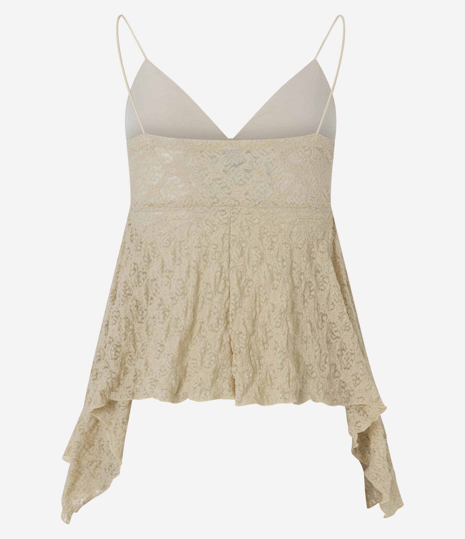 Blusa de Alcinha em Renda com Barra Assimétrica com Pontas Bege 3