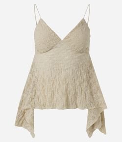 Blusa de Alcinha em Renda com Barra Assimétrica com Pontas