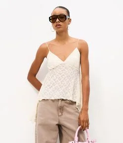 Blusa de Alcinha em Renda com Barra Assimétrica com Pontas
