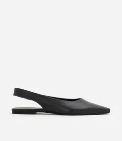 Sapatilha Slingback de Bico Fino em Couro