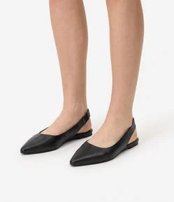 Sapatilha Slingback de Bico Fino em Couro