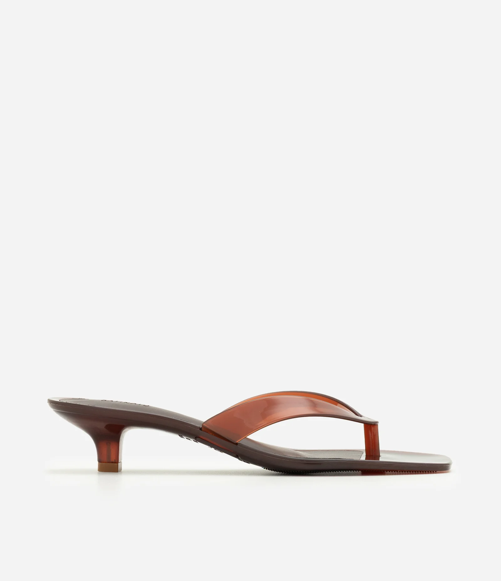 Sandália de Dedo em Jelly com Salto Médio e Transparência Marrom 3